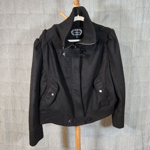 Ambiance $57 3X Black Wool Blend Bomber Motto Military Zip Toggle Button Coat - Picture 1 of 11